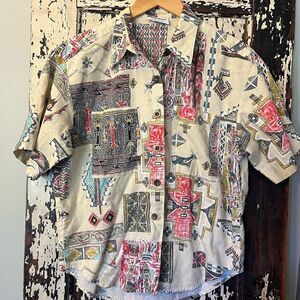 Vintage Lady Diplomat Aztec short sleeve button down. Size S.